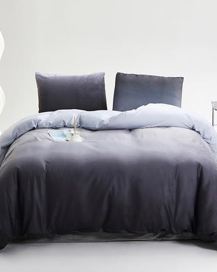 Gray White Gradient Comforter Set King Gray Velvet Bedding Comforter Modern Plain White and Deep Gray Gradient Soft Quilt Farmhouse Flannel Comforter Warm King Bed Comforter - LeafyLoom