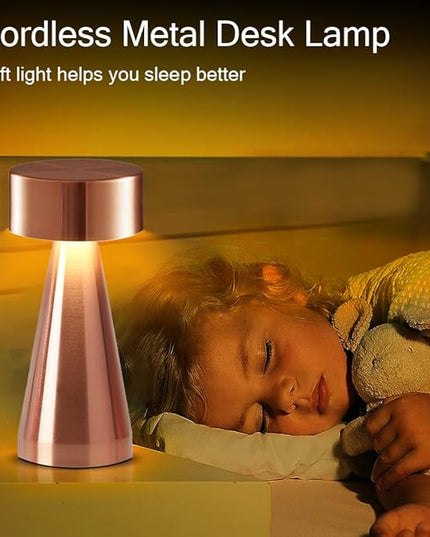 Portable Metal Desk Lamp, Cordless LED Table Lamp,3 Color Touch Control Rechargeable Lamp,3-Levels Brightness Room Decor Desk Lamp,Bedside Lamp,Night Light, Dining Room Lamp (Rose Gold) - LeafyLoom
