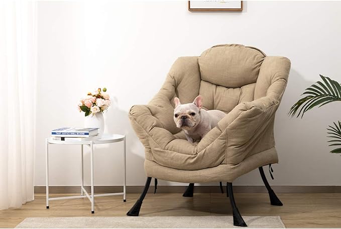 HollyHOME Modern Fabric Large Lazy Chair, Accent Oversized Comfy Reading Chair, Thick Padded Cozy Lounge Chair with Armrest, Leisure Sofa Chair for Living Room, Bedroom, Dorm, Coffee&White - LeafyLoom