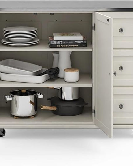 Homestyles Kitchen Cart with Stainless Steel Metal Top Rolling Mobile Kitchen Island with Storage and Towel Rack 54 Inch Width Off White - LeafyLoom