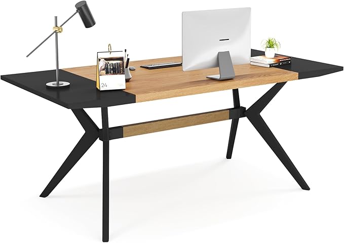 63" W Executive Desk, Extra Sturdy Thickened Wooden Workstation Study Desk Computer Desk Large Home Office Writing Desk for Home Office - LeafyLoom
