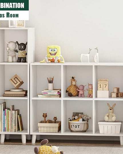 IOTXY Open Cube Low Bookcase - 3-Tier Freestanding Storage Display Cabinet Organizer with Legs for Home Office, 3-Cubes Open Shelf Short Bookshelf, White - LeafyLoom