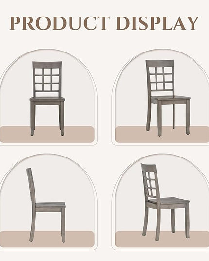 COLAMY Wooden Dining Chairs Set of 6, Nine-Square High Back Kitchen Side Chair, Farmhouse Dining Chairs for Kitchen and Dining Room, Light Grey - LeafyLoom