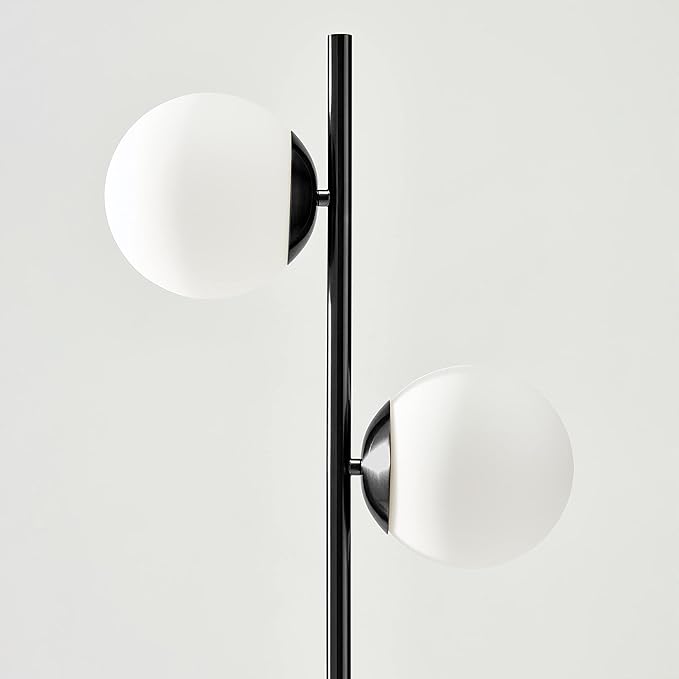 Brightech Sphere - Mid Century Modern 2 Globe Floor Lamp for Living Room Bright Lighting - Contemporary LED Standing Light for Bedrooms & Offices - Black Indoor Pole Light - LeafyLoom