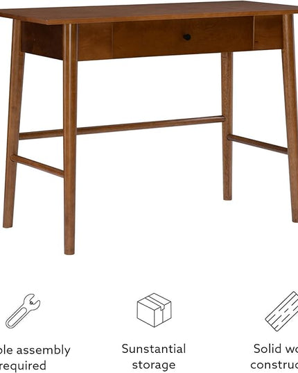 Linon Melissa Mid-Century Walnut Desk, 42" W x 19" D x 30" H - LeafyLoom