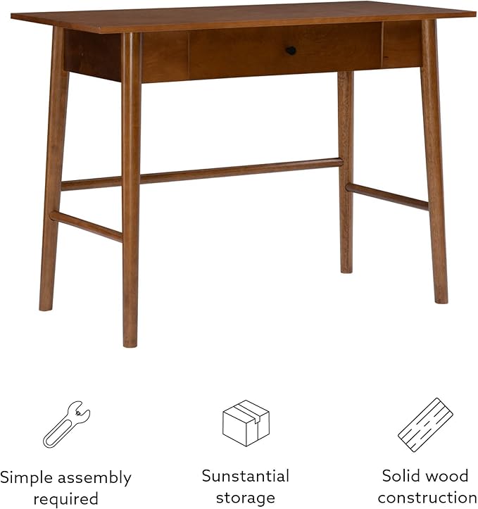 Linon Melissa Mid-Century Walnut Desk, 42" W x 19" D x 30" H - LeafyLoom