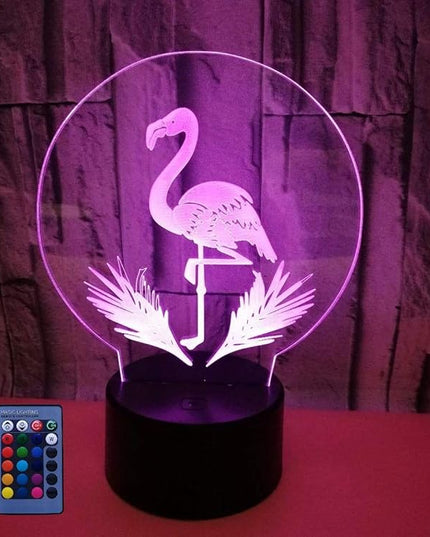 Optical Illusion 3D Flamingo Night Light USB Power Remote Control Touch Switch LED Decor Table Lamp 7/16 Colors Changing Lights Children Kids Toy Christmas Xmas Brithday Gift - LeafyLoom