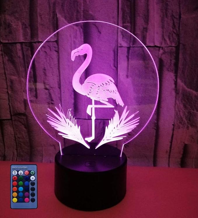 Optical Illusion 3D Flamingo Night Light USB Power Remote Control Touch Switch LED Decor Table Lamp 7/16 Colors Changing Lights Children Kids Toy Christmas Xmas Brithday Gift - LeafyLoom