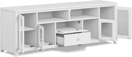SIMPLIHOME Cosmopolitan SOLID WOOD Wide Contemporary Media Stand for TVs up to 80 inches for The Living Room and Entertainment Center, 72 inch, White - LeafyLoom