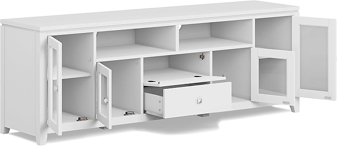 SIMPLIHOME Cosmopolitan SOLID WOOD Wide Contemporary Media Stand for TVs up to 80 inches for The Living Room and Entertainment Center, 72 inch, White - LeafyLoom