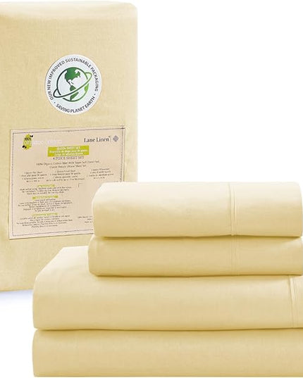 LANE LINEN King Size Bed Sheets - 100% Organic Cotton King Sheets, 4Pc Soft Percale Sheets King Size, Hotel Luxury Bed Sheets King Size, 15" Deep Pocket King Fitted Sheet, Oeko-Tex Sheets - Vanilla - LeafyLoom