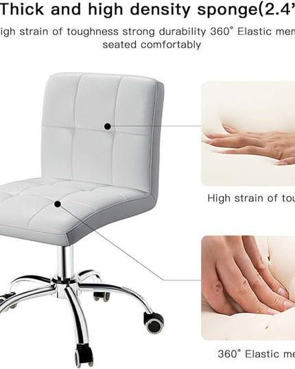 360° Office Desk Chair,PU Adjustable Rolling Task Chair with Backrest for Barber,Office,Home, Computer,360° Swivel,Armless (white) - LeafyLoom