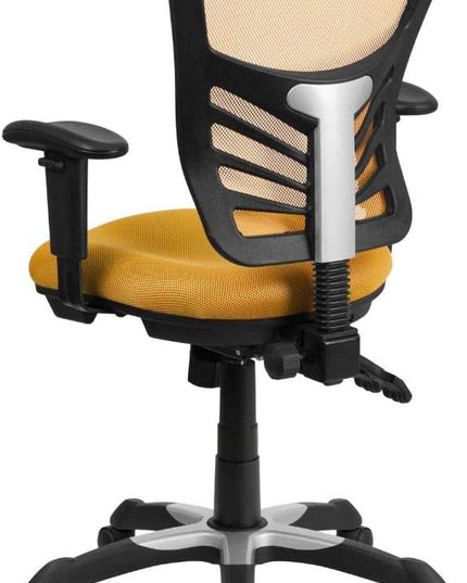 Flash Furniture Nicholas Mid-Back Yellow-Orange Mesh Multifunction Executive Swivel Ergonomic Office Chair with Adjustable Arms - LeafyLoom