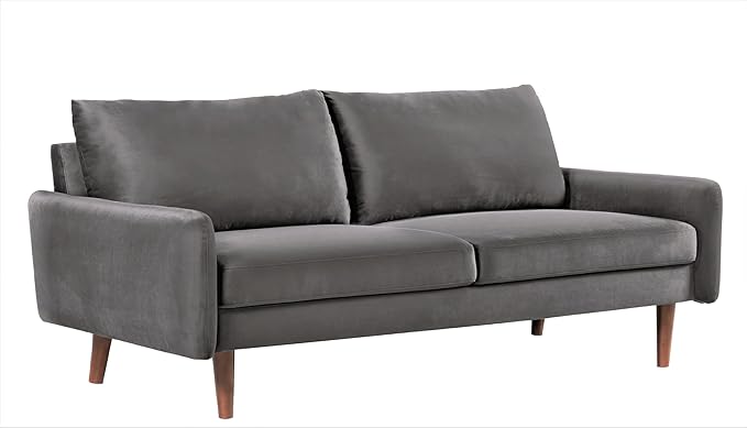 US Pride Furniture Kent Modern Velvet Sofa, Comfortable 3 Seater Couch for Living Rooms and Small Spaces, Ideal Studio Apartment Furniture with Sleek Design, Grey - LeafyLoom