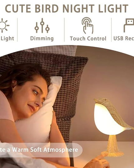 Bird Small Desk Lamp, Night Light for Bedroom, Cordless Table Lamp with 3 Color Temperature and Touch Sensor, Rechargeable Bedside lamp - LeafyLoom