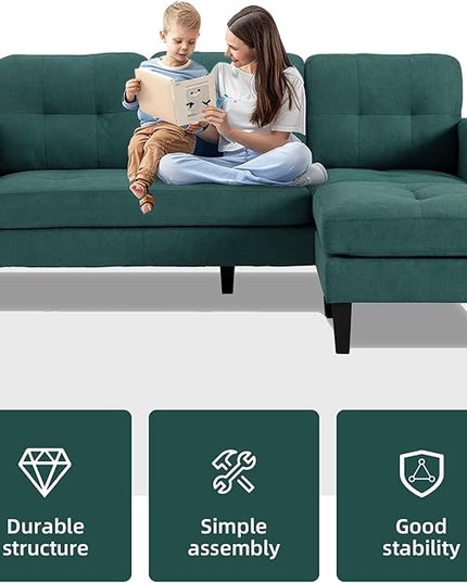 L-Shaped Sectional Modern Sofa - Convertible Sofa Sleeper Sofa Bed Couch Set with Reversible Chaise, Lounge Sofa Modular Cloud Sofa Couch for Living Room Apartment Small Space (Green) - LeafyLoom
