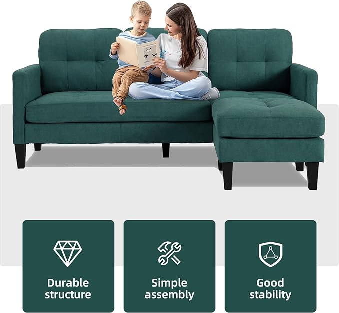 L-Shaped Sectional Modern Sofa - Convertible Sofa Sleeper Sofa Bed Couch Set with Reversible Chaise, Lounge Sofa Modular Cloud Sofa Couch for Living Room Apartment Small Space (Green) - LeafyLoom