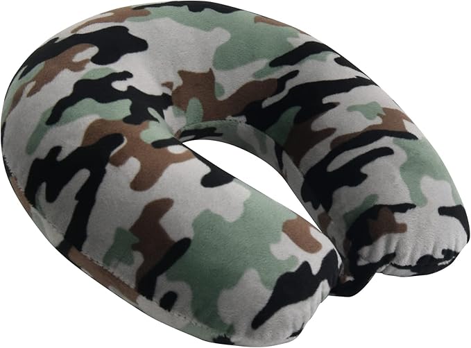 Adult Cozy Soft Microfiber Neck Pillow, Compact, Perfect for Plane or Car Travel, Camo Green - LeafyLoom