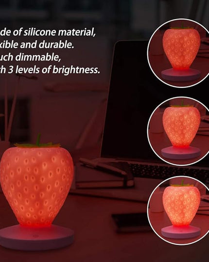 Strawberry Night Light, Cute Silicone Strawberry Lamp, LED Cute Night Light, Bedside Color Changing Lamp, 3 Modes Touch for Birthday, Christmas - LeafyLoom