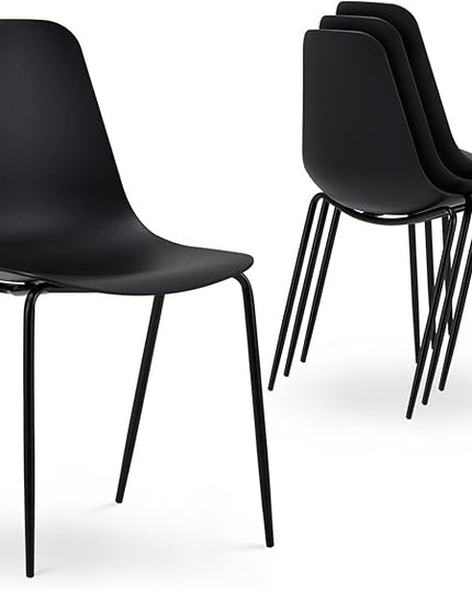 COLAMY Stackable Dining Chairs Set of 4, Indoor Outdoor Dining Room Side Chairs with Metal Legs, Modern Plastic Patio Chairs for Home/Kitchen/Office/Resturant/Bistro/Cafe, Black - LeafyLoom