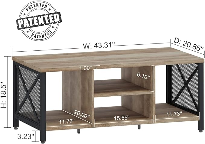 FATORRI Coffee Table for Living Room, Rustic Wood Center Table with Shelves, Farmhouse Rectangle Cocktail Tea Tables (Rustic Oak) - LeafyLoom