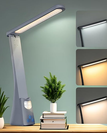 LED Desk Lamp with Night Light 3 Color Dimmable Rechargeable Memory Function Battery Powered, Foldable Portable Design for Home Office、 college dorm room and Dormitory - LeafyLoom