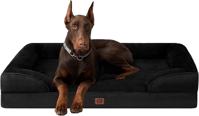 EHEYCIGA Orthopedic Dog Beds for Extra Large Dogs, Waterproof Memory Foam XXL Dog Bed with Sides, Non-Slip Bottom and Egg-Crate Foam Big Dog Couch Bed with Washable Removable Cover, Black EHEYCIGA