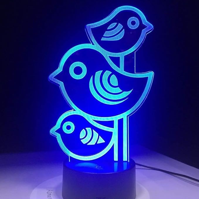 Lovely Little Birds 3D Night Lights,USB Charging LED Table Lamp Kid's Room Decors Optical Illusion 3D Arts Bedside Lamp Gifts for Kids Decor Gifts for Baby Son Daughter or Grand Daughter - LeafyLoom