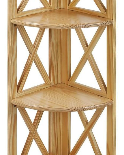 Casual Home Montego 3-Shelf Corner Folding Bookcase with Mantel Top, Natural - LeafyLoom