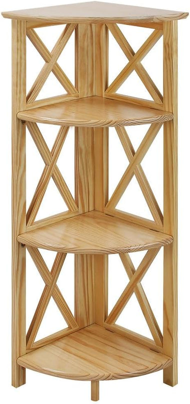 Casual Home Montego 3-Shelf Corner Folding Bookcase with Mantel Top, Natural - LeafyLoom