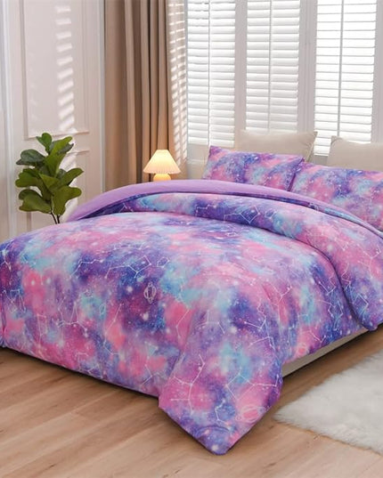 Holawakaka Tie Dye Constellation Print Ombre Comforter Set Full Size Girls Boys Gradient Galaxy Bedding Set (Purple,Full) - LeafyLoom