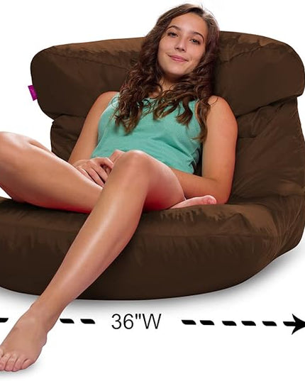 Posh Creations Structured Comfy Bean Bag Chair for Gaming, Reading, and Watching TV, Laguna Lounger, Microsuede - Chocolate - LeafyLoom