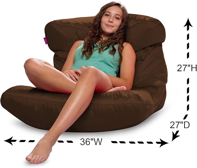 Posh Creations Structured Comfy Bean Bag Chair for Gaming, Reading, and Watching TV, Laguna Lounger, Microsuede - Chocolate - LeafyLoom