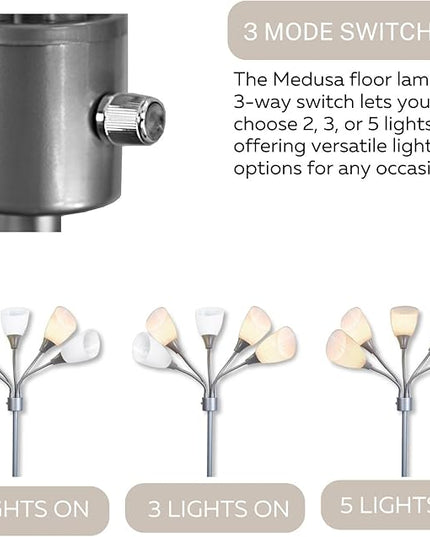 Modern Floor Lamp For Bedroom - Medusa Adjustable Floor Lamp Standing Lamp Bedroom Light With 5 Multi-colored Acrylic Reading Shades Stand Up Lamp Gooseneck Lamp Classroom Lamp Kids Floor Lamp - LeafyLoom