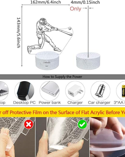 Baseball Night Light for Kids, 16 Colors Changing Baseball Sport Gifts Dimmable Bedside Lamp with Remote Control, Xmas Birthday Gifts for Kids Baseball Fans (Baseball Hitter) - LeafyLoom