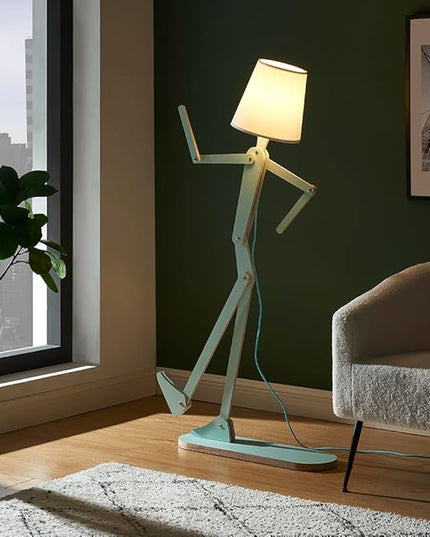 Unique Mini Wood Floor Lamp for Living Room Bedroom Office Farmhouse - Cute Corner Decorative Reading Standing Light Creative Swing Arm Arc Design Gift for Kids Room (Green Mini) - LeafyLoom