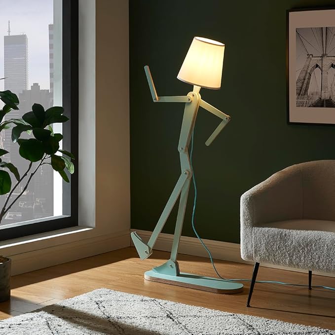 Unique Mini Wood Floor Lamp for Living Room Bedroom Office Farmhouse - Cute Corner Decorative Reading Standing Light Creative Swing Arm Arc Design Gift for Kids Room (Green Mini) - LeafyLoom