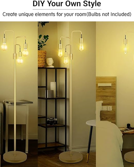 BoostArea Industrial Floor Lamp for Living Room,Gold Modern Standing Lamp Stand Up Lamp with 3 Light, Bulbs Not Included,Simple Design Floor Lamp for Bedroom, Living Room, Office, Kids Room, Reading - LeafyLoom