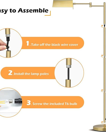 Mlambert Reading Floor Lamp,LED Pharmacy Lamp with Swing Arm,Swivel Head Adjustable Standing Lamp,E26 Base,Corner Lamp for Livingroom,Sewing(Brass) - LeafyLoom