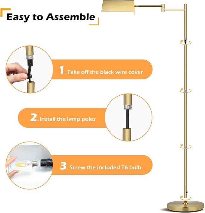 Mlambert Reading Floor Lamp,LED Pharmacy Lamp with Swing Arm,Swivel Head Adjustable Standing Lamp,E26 Base,Corner Lamp for Livingroom,Sewing(Brass) - LeafyLoom