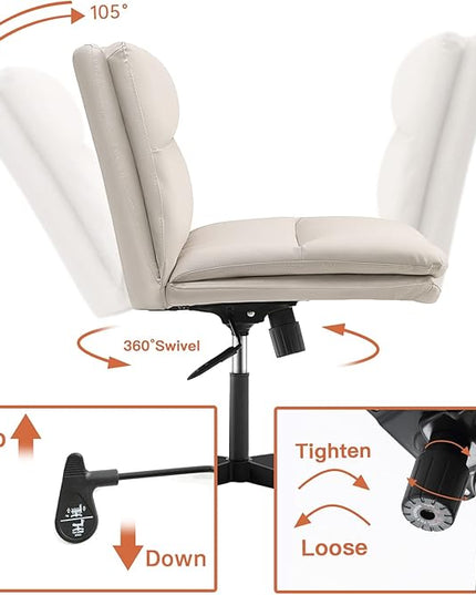 EMIAH Armless Office Desk Chair No Wheels PU-Padded Vanity Mid-Back Ergonomic Home Computer Comfortable Adjustable Swivel Task Chair with Thickened Cushion - LeafyLoom