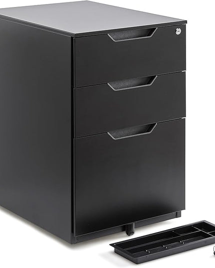 Amazon Basics 3 Drawer Mobile File Cabinet With Lock, Black, 20.71" D x 15.51" W x 24.29" H - LeafyLoom