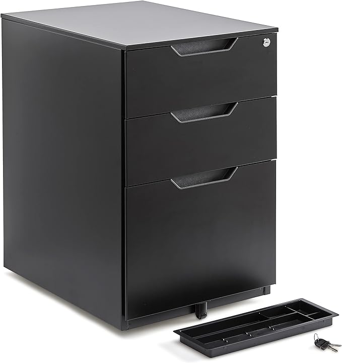 Amazon Basics 3 Drawer Mobile File Cabinet With Lock, Black, 20.71" D x 15.51" W x 24.29" H - LeafyLoom