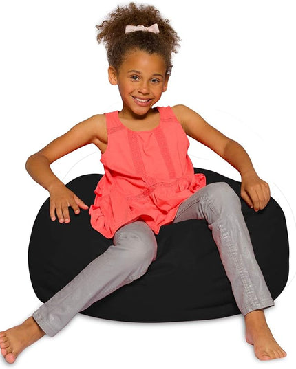 Posh Creations Bean Bag Chair for Kids, Teens, and Adults Includes Removable and Machine Washable Cover, Solid Black, 27in - Medium - LeafyLoom