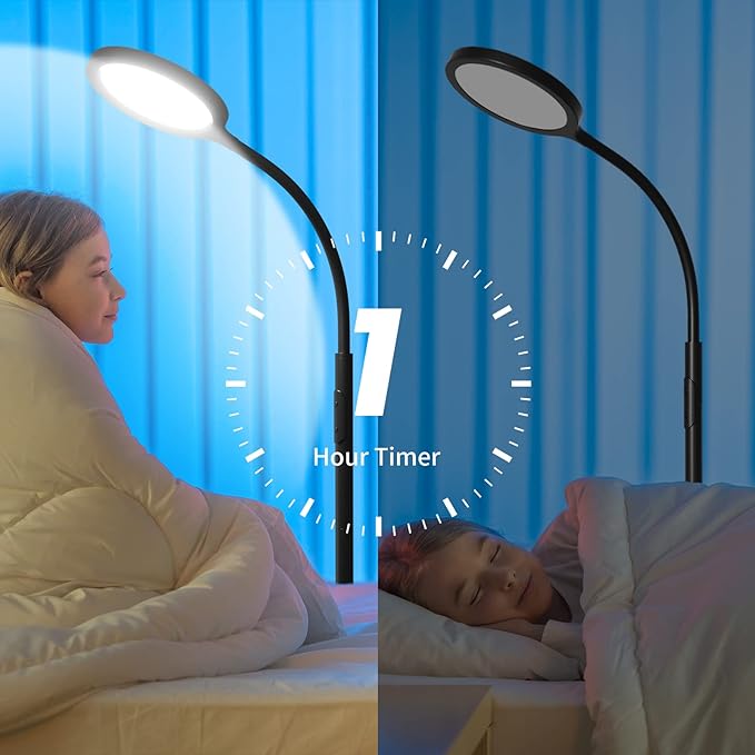 Floor Lamp,Super Bright Dimmable LED Lamps for Living Room, Custom Color Temperature Standing Lamp with Remote Push Button, Adjustable Gooseneck Reading Floor Lamp for Bedroom Office Black - LeafyLoom
