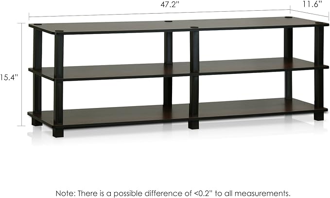 Furinno Turn-S-Tube No Tools 3-Tier Entertainment TV Stands, Dark Brown and Black, Square Corner/Wide - LeafyLoom