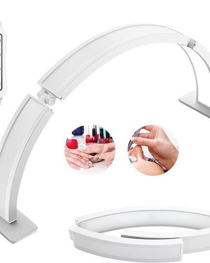 Foldable Half Moon Nail Desk Lamp 29.5Inch, Stepless Dimming Brightness 3360 Lumen Led Light for Nails, Manicure Desk Light for Lash Tech, Cosmetic, Tattoo, Eyebrows, White - LeafyLoom