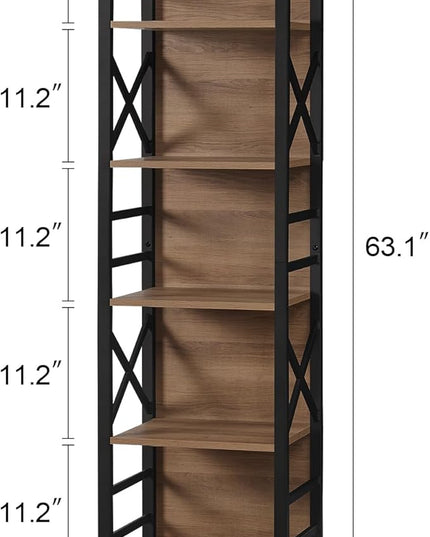 Bookcase, Narrow Bookcase with Cube Storage Shelf, Industrial 6 Tier Slim Bookshelf,Skinny Bookseca for Corner Small Space, Living Room, Bedroom and Home Office, Brown - LeafyLoom
