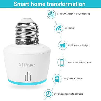 AICase Smart WiFi E27/E26 Light Socket, [2 Pack] Intelligent WLAN Home Remote Control Light Lamp Bulb Holder Compatible with Alexa and Google Home-White AICase
