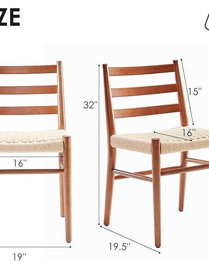 STARY Wood Rattan Dining Room Chairs Set of 2 with Comfortable Woven Seat, Fully Assembled, Walnut - Set of 4 - LeafyLoom